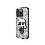 Karl Lagerfeld Coque pour Apple iPhone 14 Pro Glitter Flakes Ikonik Argent