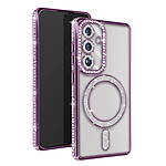 Avizar Coque Diamant pour Samsung Galaxy S24 MagSafe Contour Strass Violet