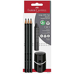 FABER-CASTELL Kit 3 Crayons Graphite GRIP 2001 Grade B Noir + Gomme + taille-Crayon