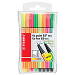 STABILO Etui de 4 feutres Pen 68 Mini + 4 feutres Fineliner point 88 Mini assorties