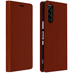 Avizar Étui pour Sony Xperia 5 Folio Cuir Véritable Porte cartes Support Vidéo Camel
