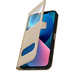 Avizar Étui Folio pour iPhone 13 Mini Double Fenêtre avec Fonction Support Dorée