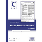 ELVE Carnet de reçus - Dons aux oeuvres A4 - 50 Feuillets Doubles Autocopiants