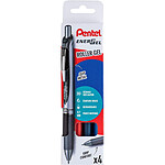 PENTEL Pochette de 4 Rollers encre gel ENERGEL BL77 Noir Rouge Bleu, Bleu nuit
