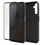 Avizar Coque pour Samsung A14 4G et 5G Silicone Gel Noir et Verre Trempé Contour Noir