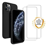 Evetane Coque iPhone 11 Pro Max Silicone liquide Noire + 2 Vitres en Verre trempé Protection écran Antichocs