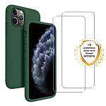 Evetane Coque iPhone 11 Pro Max Silicone liquide Vert Foret + 2 Vitres en Verre trempé Protection écran Antichocs