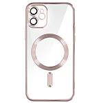Avizar Coque MagSafe pour iPhone 11 Silicone Protection Caméra Contour Chromé Rose Gold