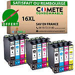 COMETE, Entreprise française - 16XL - 12 Cartouches 16 XL compatibles Epson Workforce - Noir et Couleur