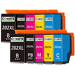 COMETE - 202XL - 10 Cartouches  compatible Epson 202XL - 2 Noir + 2 Photo Noir + 2 Cyan + 2 Magenta + 2 Jaune - Marque Française