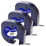 COMETE - 91201 - 3 Rubans compatibles 91201 S0721610 pour Étiqueteuses Dymo Letratag -12mm x 4m Noir sur Blanc