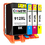 COMETE - Marque Française - 912XL - 1 Pack de 4 Cartouches compatibles avec HP 912XL 912XL  - 1 Noir, 1 Cyan, 1 Magenta, 1 Jaune