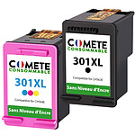 COMETE - 301XL - Pack de 2  cartouche compatible HP 301 XL Sans niveau d'encre - Marque française