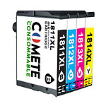 COMETE  - Marque Française - 18XL - 4 Cartouches 18XL Compatibles Epson T 18XL T1815 - Noir et Couleur