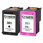 COMETE - HP 301 - 2 Cartouches d'encre compatibles avec HP 301 - 1 Noir + 1 Couleur - Marque française
