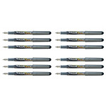 PILOT Stylo Plume Jetable V-Pen SILVER Pointe Moyenne Noir x 12