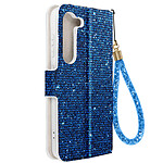 Avizar Étui pour Samsung Galaxy S23 Pailleté Disco Portefeuille Support vidéo Bleu