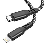 Moxie Câble pour iPhone en nylon tressé 2m, USB-C vers Lightning Noir