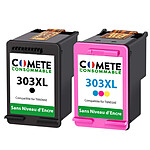COMETE - Marque Française - 303XL - 2 Cartouches d'encre Compatibles avec HP 303 XL - Sans Niveau d'encre