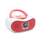 Mooov 477409 - Lecteur CD Kino karaoké avec micro, effets lumineux et radio FM - Blanc & Rose