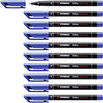STABILO Stylo-feutre ohp pen permanent pointe fine 0.7mm encre indélébile bleu x 10