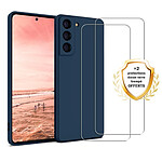 Evetane Coque Samsung Galaxy S22 5G Silicone liquide Bleu Marine + 2 Vitres en Verre trempé Protection écran Antichocs Evetane Coque Samsung Galaxy S22 5G Silicone liquide Bleu Marine + 2 Vitres en Verre trempé Protection écran Antichocs