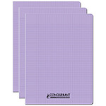 CONQUÉRANT Cahier conquérant polypro agrafé 24x32 cm 96P 90G grands carreaux lilas x 3