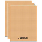 CONQUÉRANT Cahier conquérant polypro agrafé 24x32 cm 96P 90G grands carreaux abricot x 3