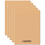 CONQUÉRANT Cahier conquérant polypro agrafé 24x32 cm 96P 90G grands carreaux abricot x 5