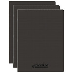 CONQUÉRANT Cahier conquérant polypro agrafé 24x32 cm 96P 90G grands carreaux noir x 3