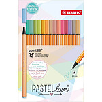 STABILO Set de 15 stylos-feutres pointe fine point 88 coloris pastel