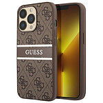 Guess Coque pour Apple iPhone 13 Pro PU 4G Stripe Marron