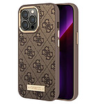 Guess Coque Magsafe pour Apple iPhone 13 Pro PU 4G Metal Plate Marron