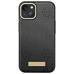 Guess Coque Magsafe pour Apple iPhone 13 PU Peony Metal Plate Noir