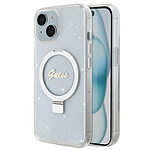 Guess Coque Magsafe pour Apple iPhone 15 Plus TPU Ring Stand Transparent