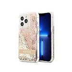 Guess Coque pour Apple iPhone 14 Pro Flowers à paillettes flottantes Dorée Guess Coque pour Apple iPhone 14 Pro Flowers à paillettes flottantes Dorée