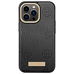 Guess Coque Magsafe pour Apple iPhone 13 Pro Max PU Peony Metal Plate Noir