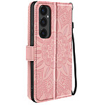 Avizar Étui Fleurs Mandala pour Samsung Galaxy S24 FE Portefeuille Dragonne Rose clair