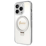 Guess Coque Magsafe pour Apple iPhone 15 Pro TPU Ring Stand Transparent