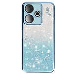 Avizar Coque Silicone pour Xiaomi Redmi 13 Motif Fleurs Pailletées et Strass Bleu Pâle