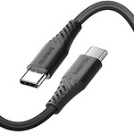 Swissten Câble USB-C vers USB-C pour Smartphone 60W avec Synchro Silicone Anti-nœuds 1.5m Noir