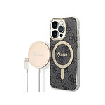 Guess Bundle Coque pour iPhone 14 Pro Magsafe 4G et Chargeur Sans Fil Qi Magsafe 15W Gris