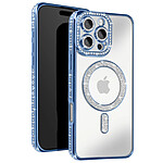 Avizar Coque Diamant pour iiPhone 16 Pro Protection MagSafe Contour Strass Bleu Clair