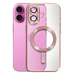 Avizar Coque MagSafe pour iPhone 16 Plus Silicone Contour Chromé Rose champagne