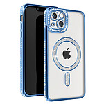 Avizar Coque Diamant pour iPhone 13 Protection MagSafe Contour Strass Bleu Clair