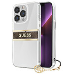Guess Coque pour Apple iPhone 13 Pro Stripe Charm avec breloque Marron