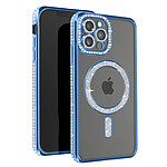 Avizar Coque Diamant pour iPhone 13 Pro Max Protection MagSafe Contour Strass Bleu Clair