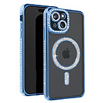 Avizar Coque Diamant pour iPhone 15 Protection MagSafe Contour Strass Bleu Clair