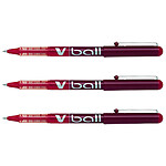 PILOT Stylo roller V Ball VB5 Encre liquide Pointe métal Fine Rouge x 3