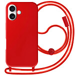Avizar Coque pour iPhone 16 Soft Touch avec Cordon Tour de Cou Rouge